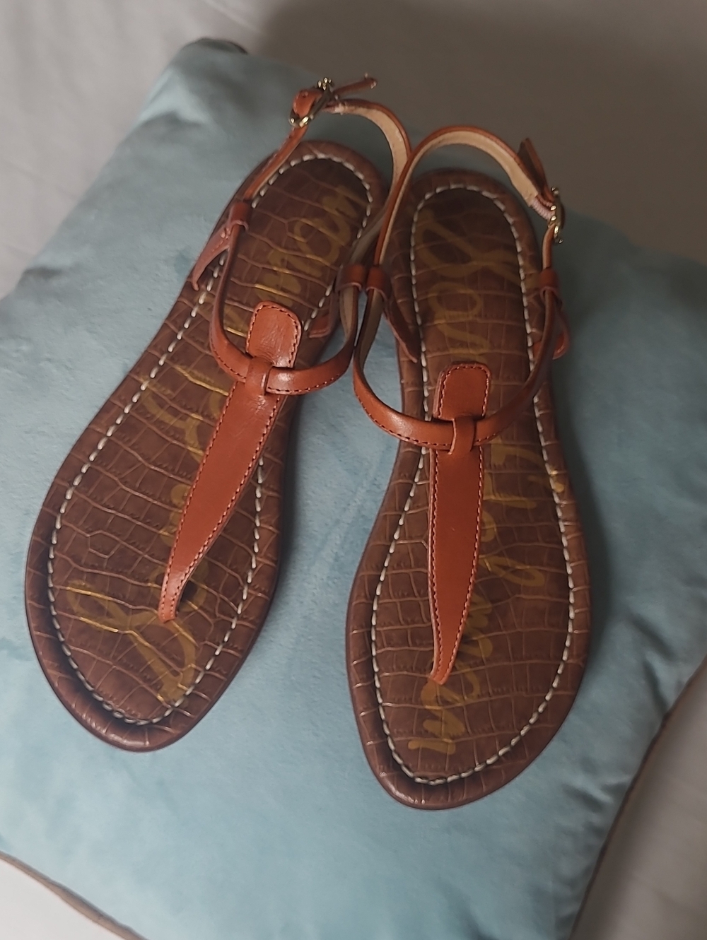 Sam Edelman GiGi Brown Leather T-Strap Sandals. Sz. 8.5. Like New.